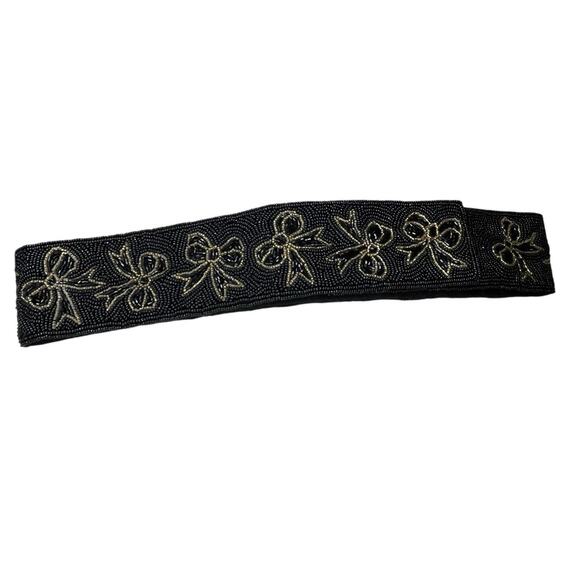 Vintage Talbots Fabric Beaded Black White Bow Belt Size Medium Glam 90s - Picture 1 of 6